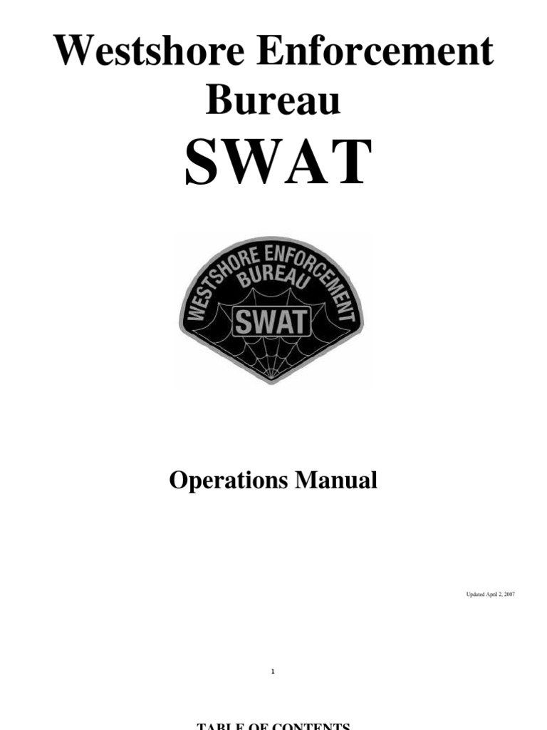 Westshore SWAT Operations Manual | PDF | Sniper | Swat