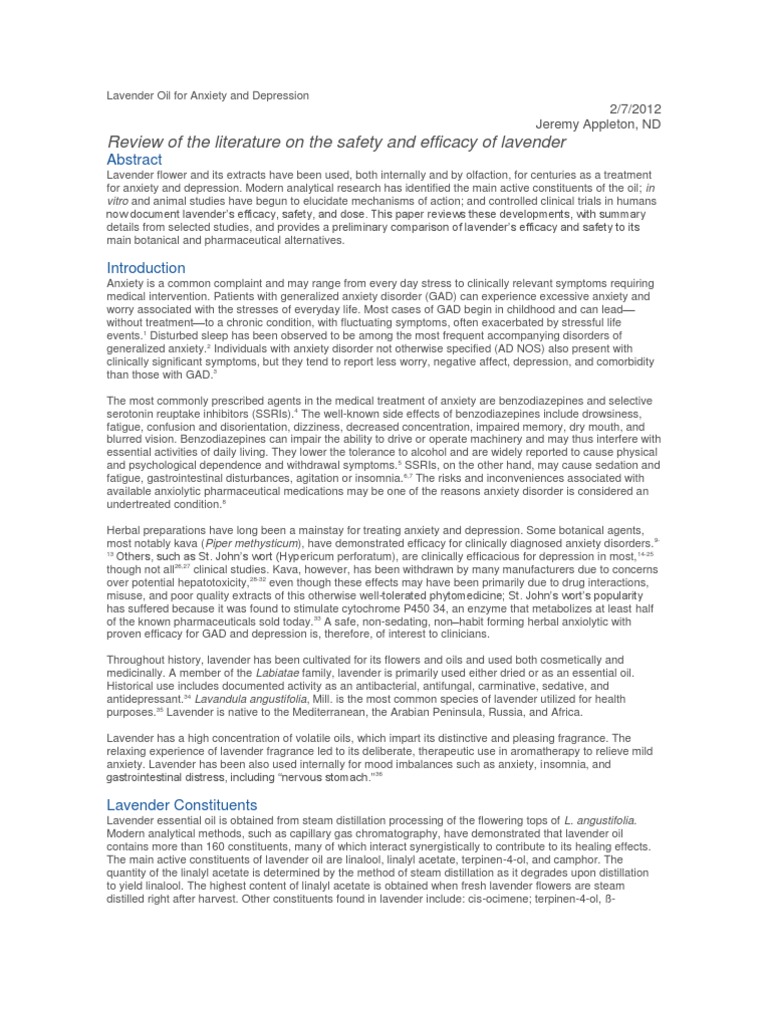 Lavender Oil For Anxiety and Depression PDF Antidepressant