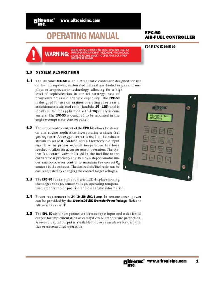 Altronic EPC50 Operating Manual (FORM EPC50 OM) Carburetor