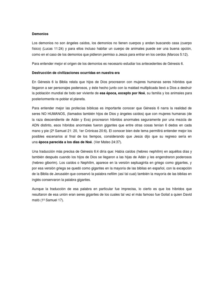 Origen y naturaleza de los demonios | PDF | Nephilim | Demonios