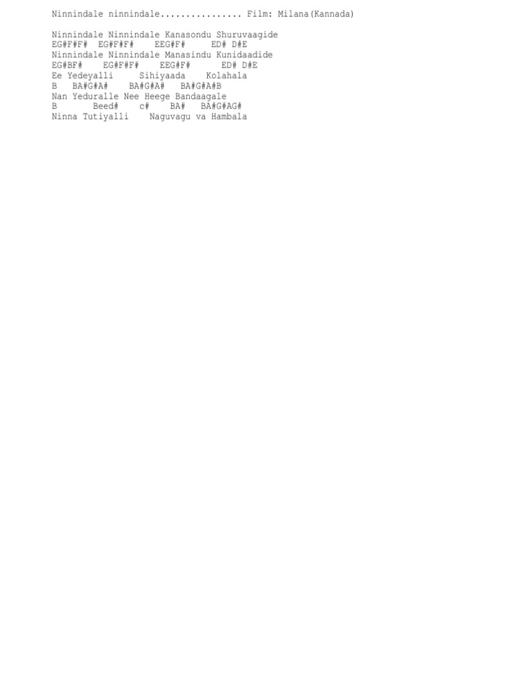 Piano Notes Kannada Song