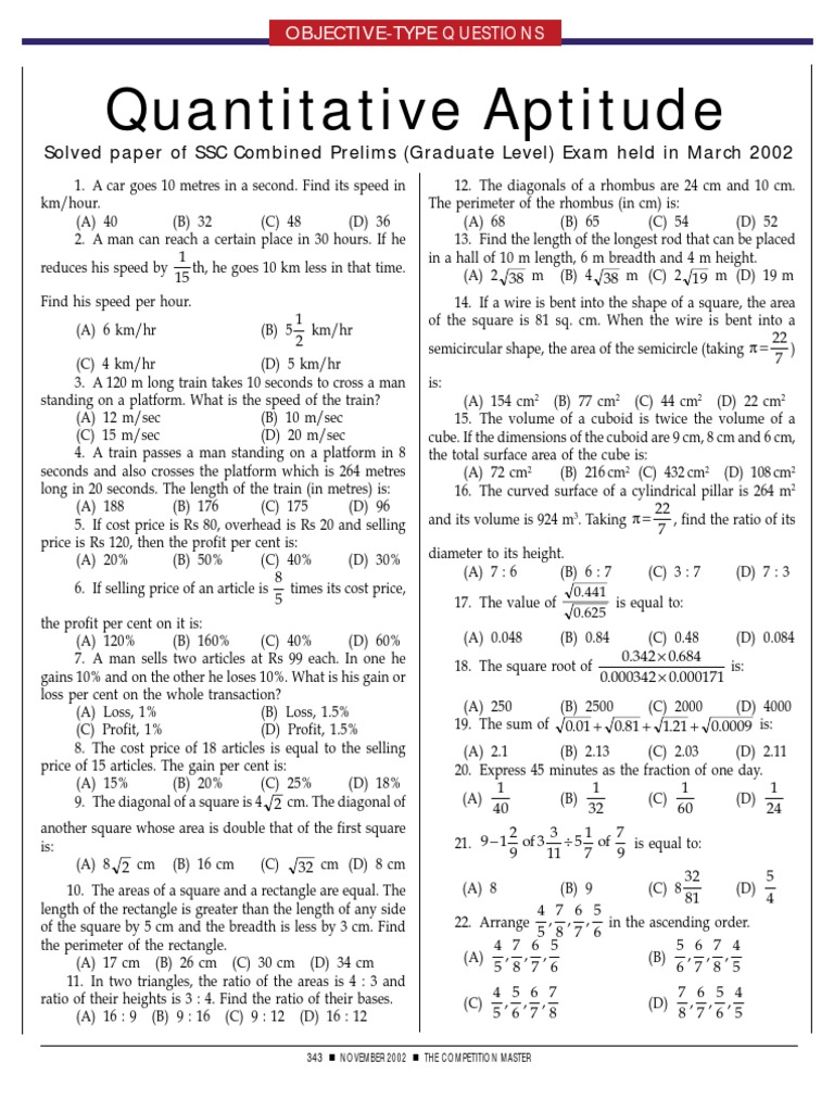 Quantitative Aptitude Solved Paper Of Ssc Combined Prelims Graduate