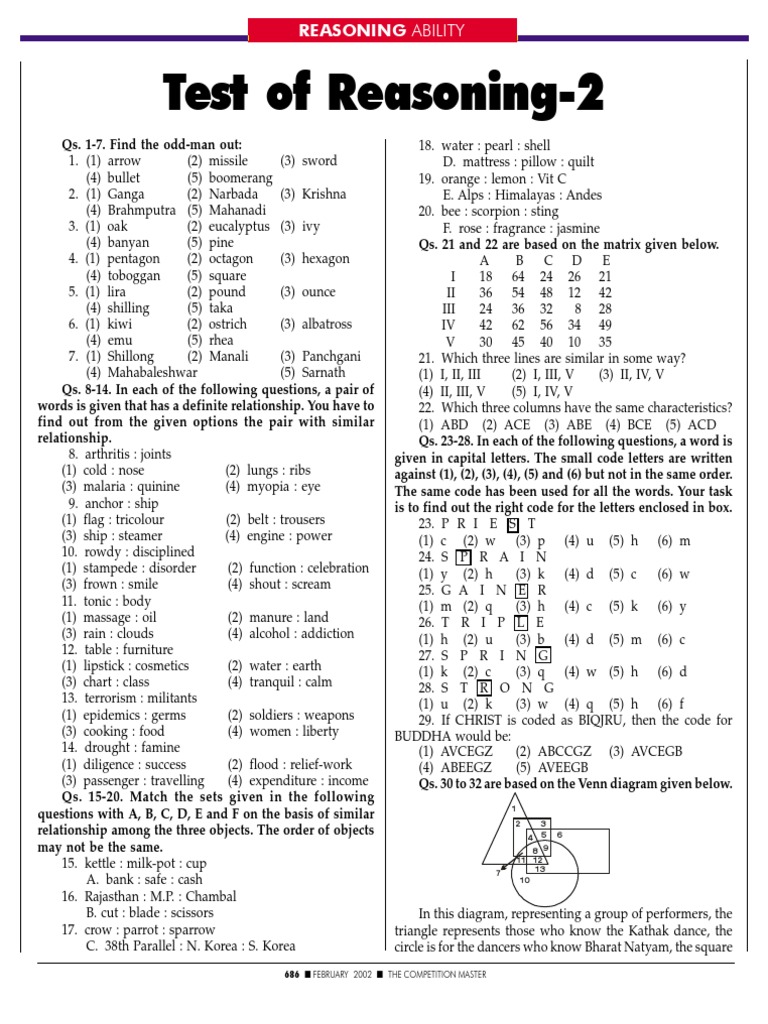 Test of Reasoning-2: February 2002 The Competition Master | PDF ...