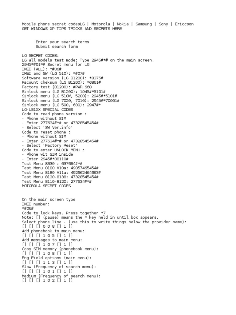 Mobile Secret Codes | PDF