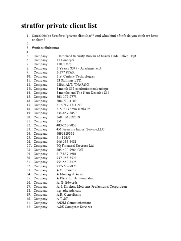Stratfor Private Client List | PDF | Business | Technology & Engineering