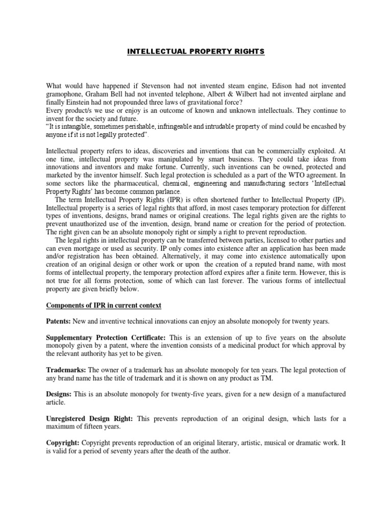 Intellectual Property Rights | PDF | Trademark | Patent