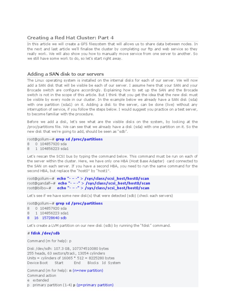 Creating A Red Hat Cluster | PDF | File System | File Transfer Protocol