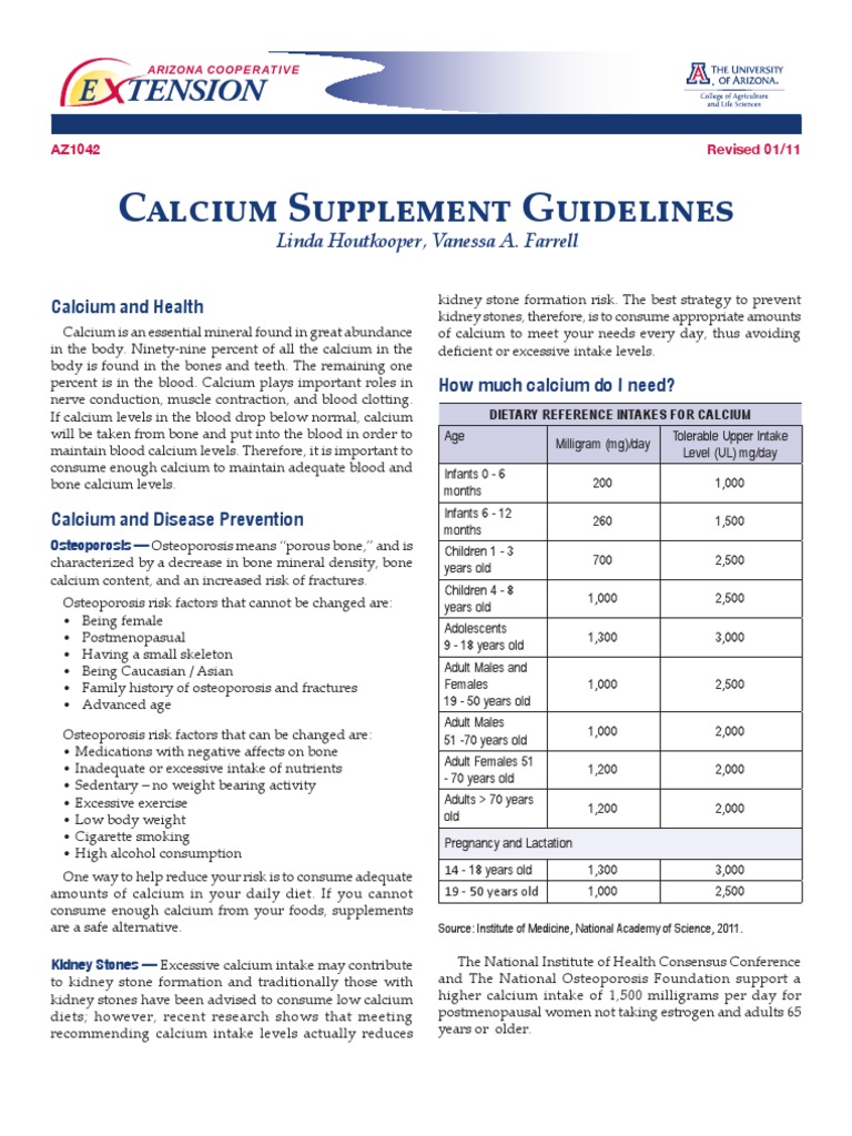 Calcium Supplement Guidelines E Tension PDF Hormone Replacement