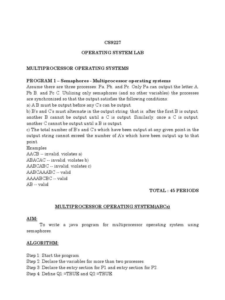 Cs9227 - Operating System Lab Manual | PDF | Thread (Computing ...