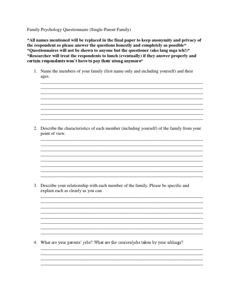 Family Psychology Questionnaire Survey Methodology Questionnaire