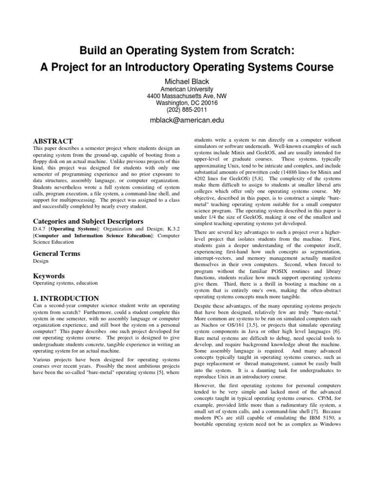 Build An Operating System From Scratch: A Project For An Introductory ...