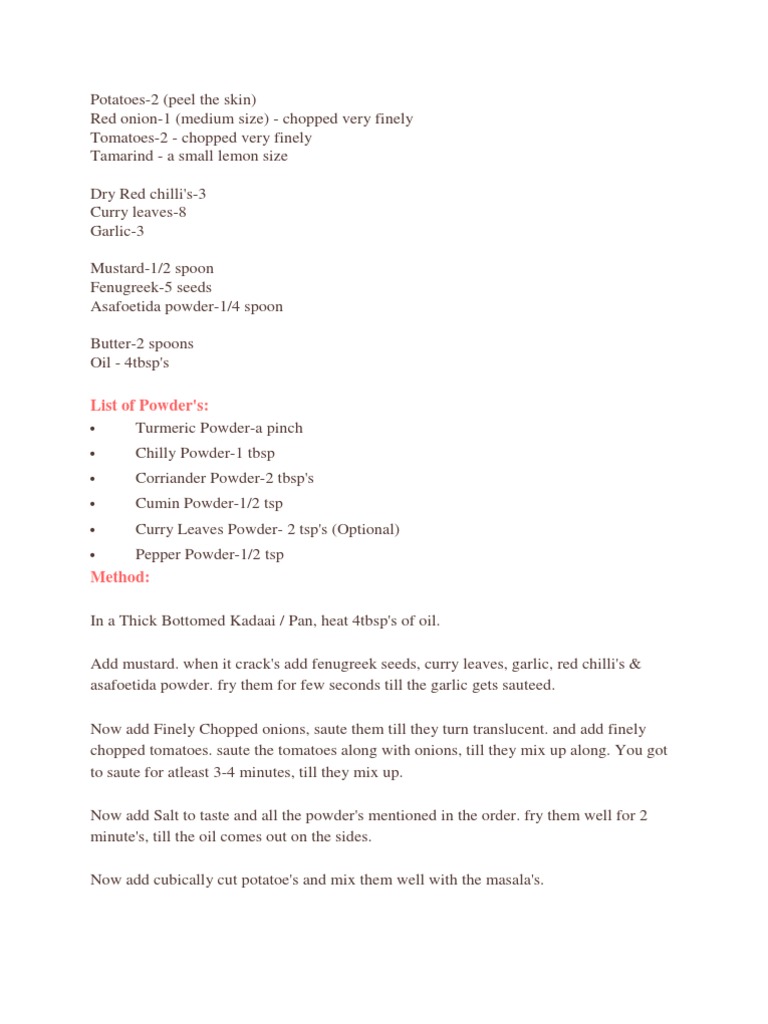 Potato Curry | PDF | Cooking, Food & Wine