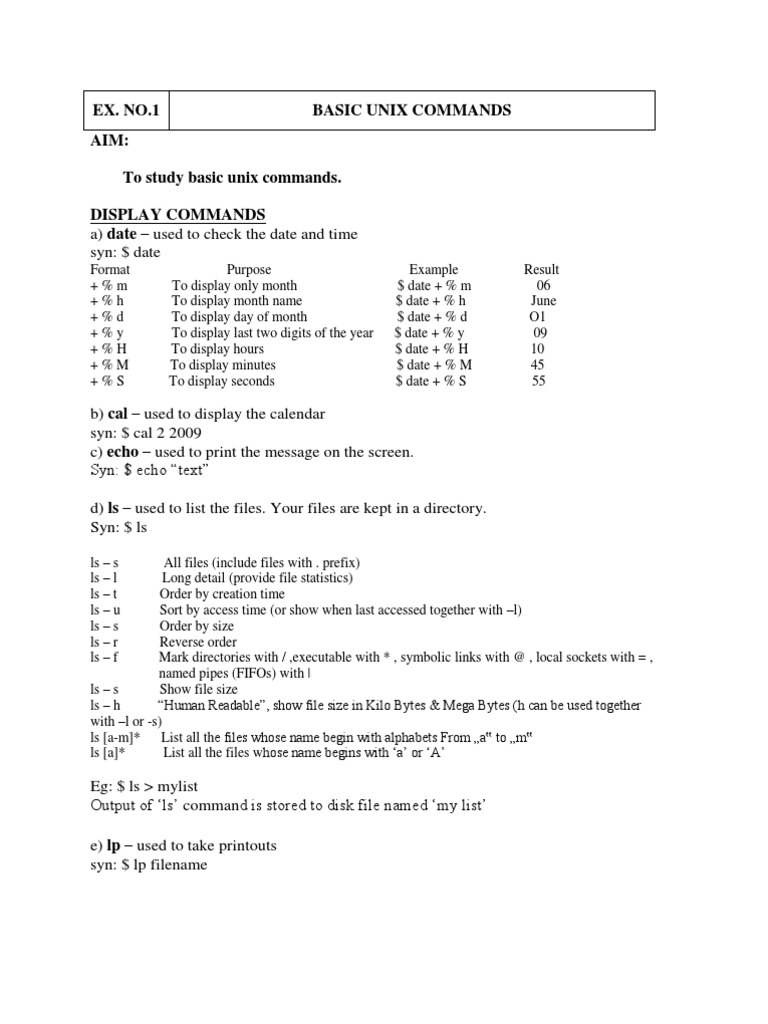Basic Unix Commands: A Guide to Common Unix Commands for Displaying ...