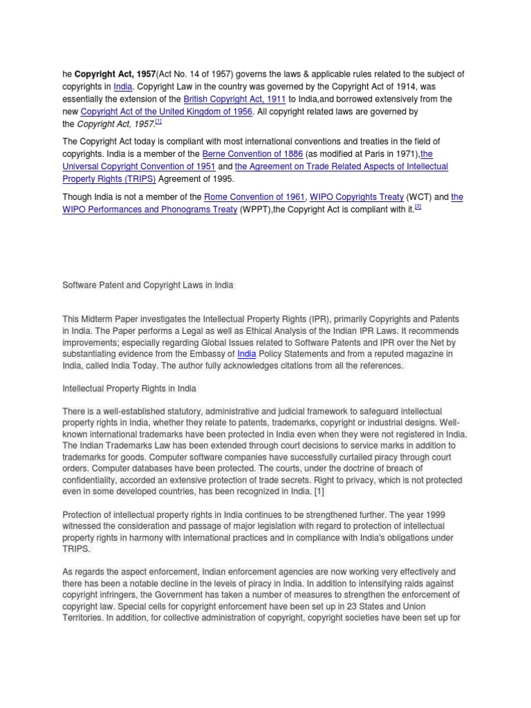 Copyright and Software Patent Laws in India | PDF | Copyright ...