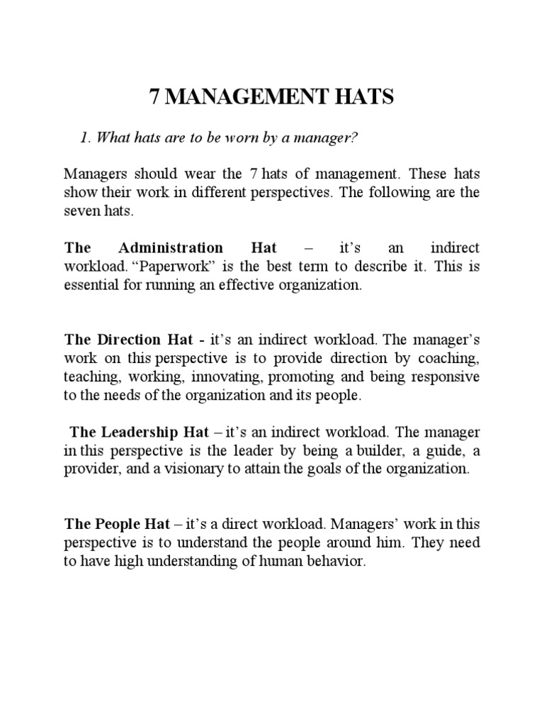 Seven Management Hats Explained | PDF