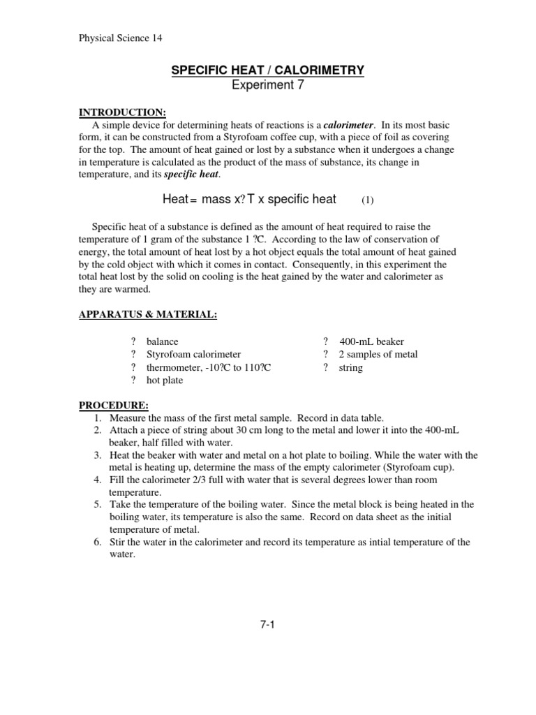 Lab 07Specific Heat & Calorimetry.pdf Heat Temperature