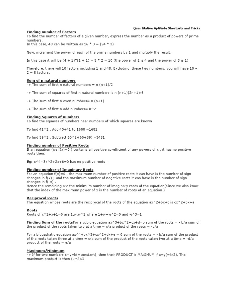 Quantitative Aptitude Shortcut Tricks | PDF