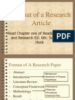 Format of A Research Article: Read Chapter One of Reading Statistics and Research Ed: 6th: Schuyler W. Huck