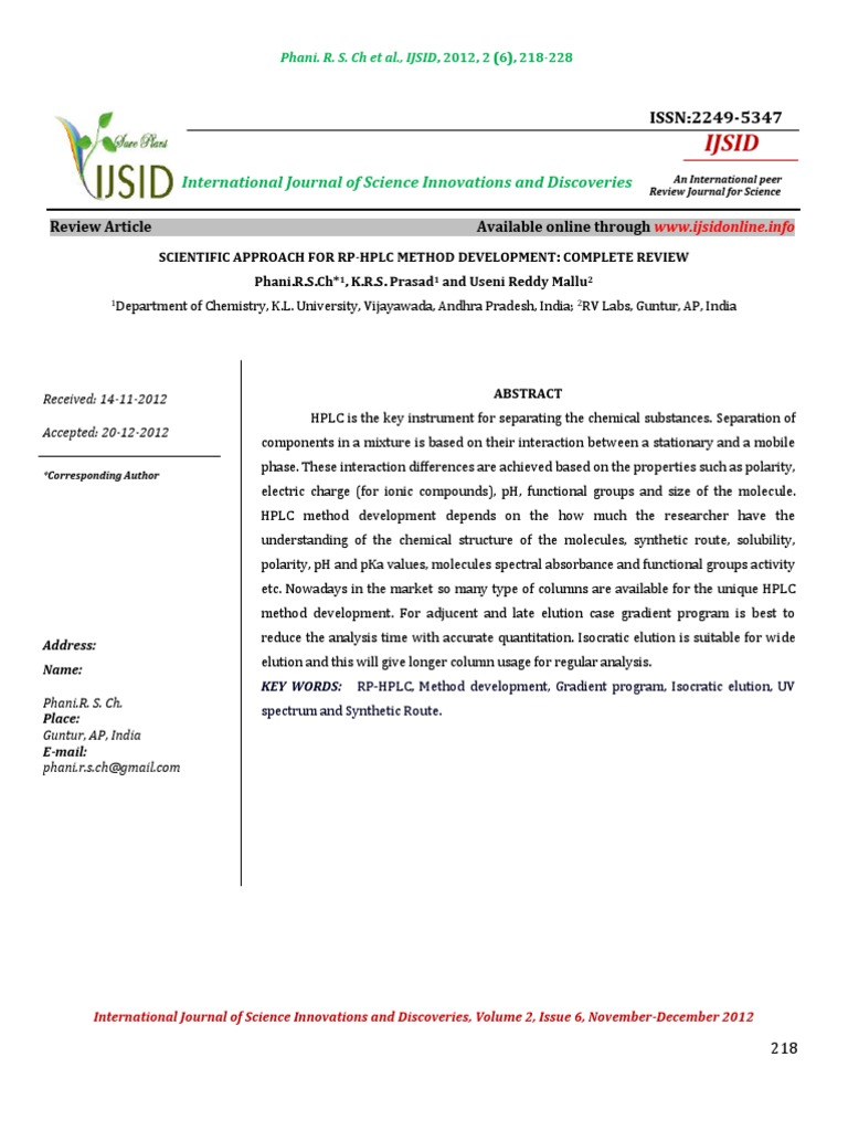 RP-HPLC Method Development Review | PDF | High Performance Liquid ...