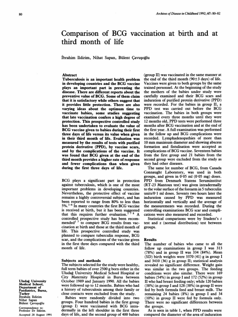 BCG Vaccination Timing: Birth vs. 3 Months | PDF | Tuberculosis ...