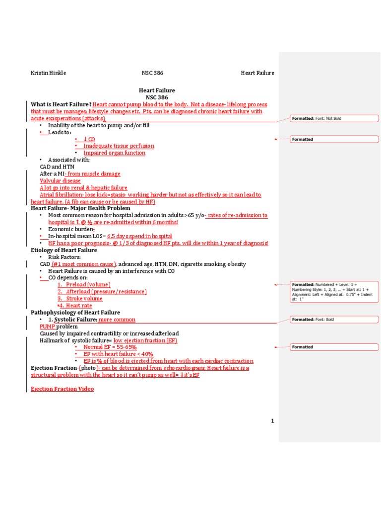8 Heart Failure - Notes-DONE - Printed | PDF | Heart Failure | Ejection ...