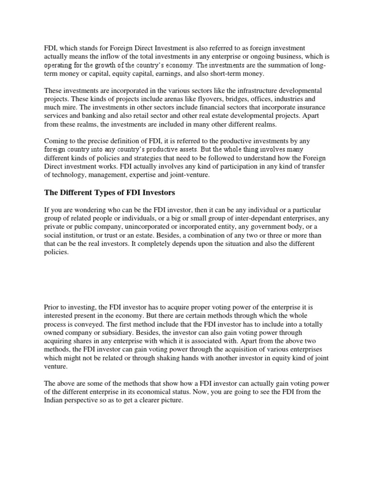 FDII Foreign Direct Investment Joint Venture