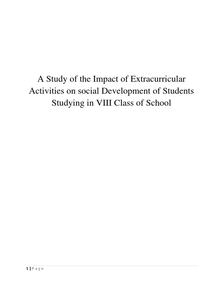 A Study of The Impact of Extracurricular Activities On Social ...