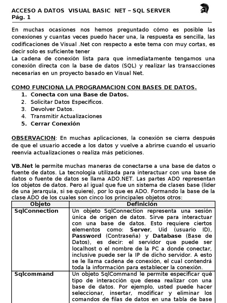 Conexión VB.Net con SQL Server | PDF | Servidor SQL de Microsoft ...