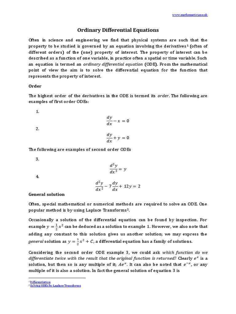 Ordinary Differential Equations Explained | PDF | Ordinary Differential ...