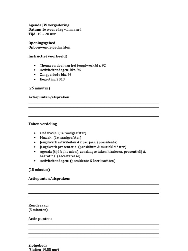 VOORBEELD  Agenda Voor de Vergaderingen  PDF