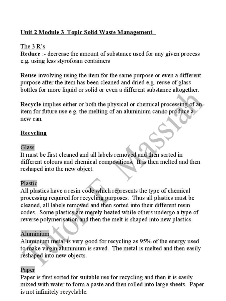 Chemistry Unit 2 Module 3 Topic Solid Waste | PDF