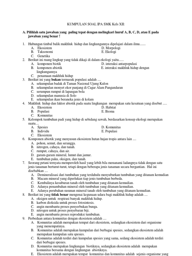 Kumpulan Soal Ipa Smk Kls Xii