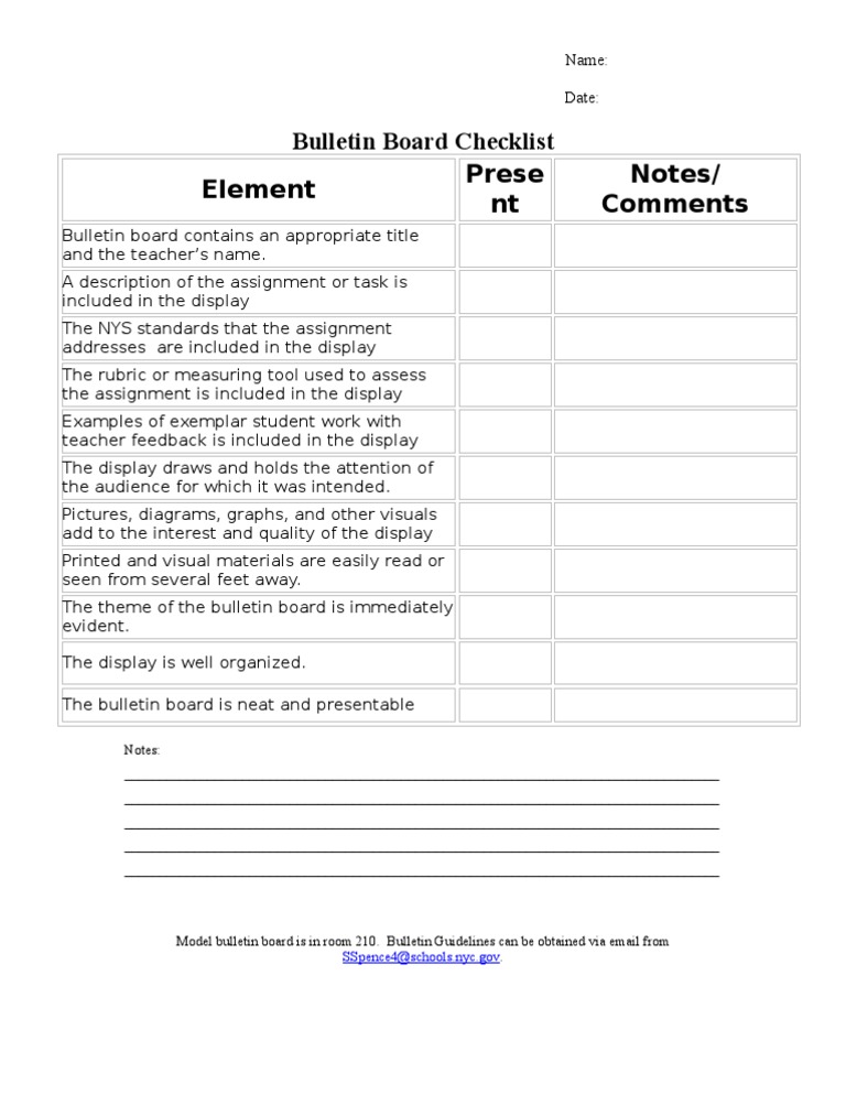 Bulletin Board Rubric Checklist PDF Rubric (Academic) Communication