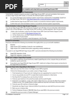 Pre Installation Checklist
