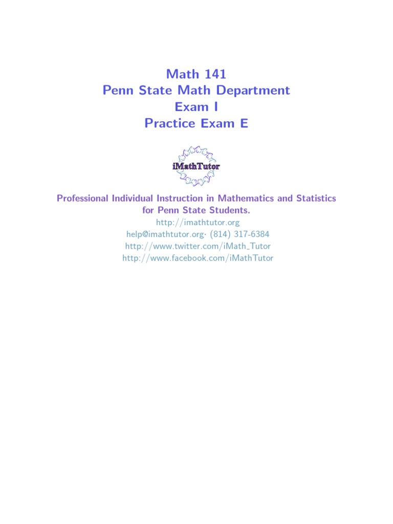 Penn State Math 141 Practice Exam E | PDF
