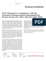 SAFC Biosciences - Technical Bulletin - SAFC Biosciences' Compliance With The European Pharmacopoeia Monograph For Bovine Serum (No. 2262, Effective April 2006)