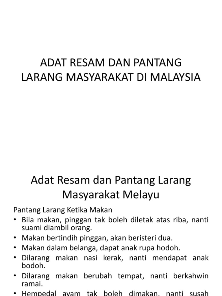 Adat Resam Dan Pantang Larang Masyarakat Di Malaysia Pdf