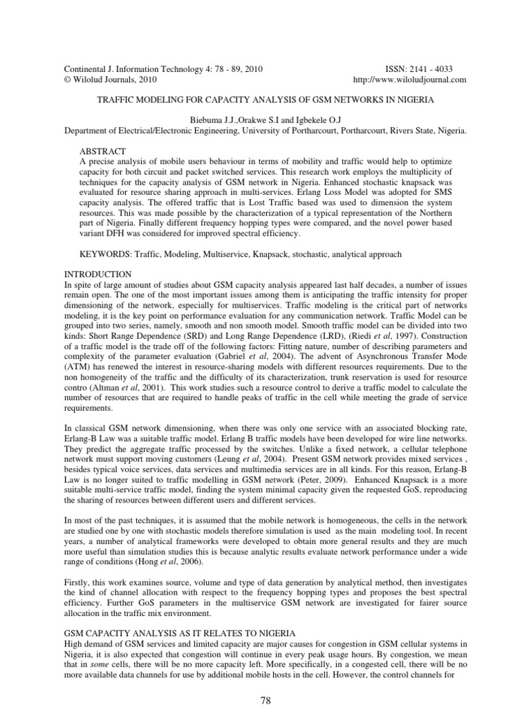 Traffic Modeling For Capacity Analysis of GSM Networks in Nigeria | PDF