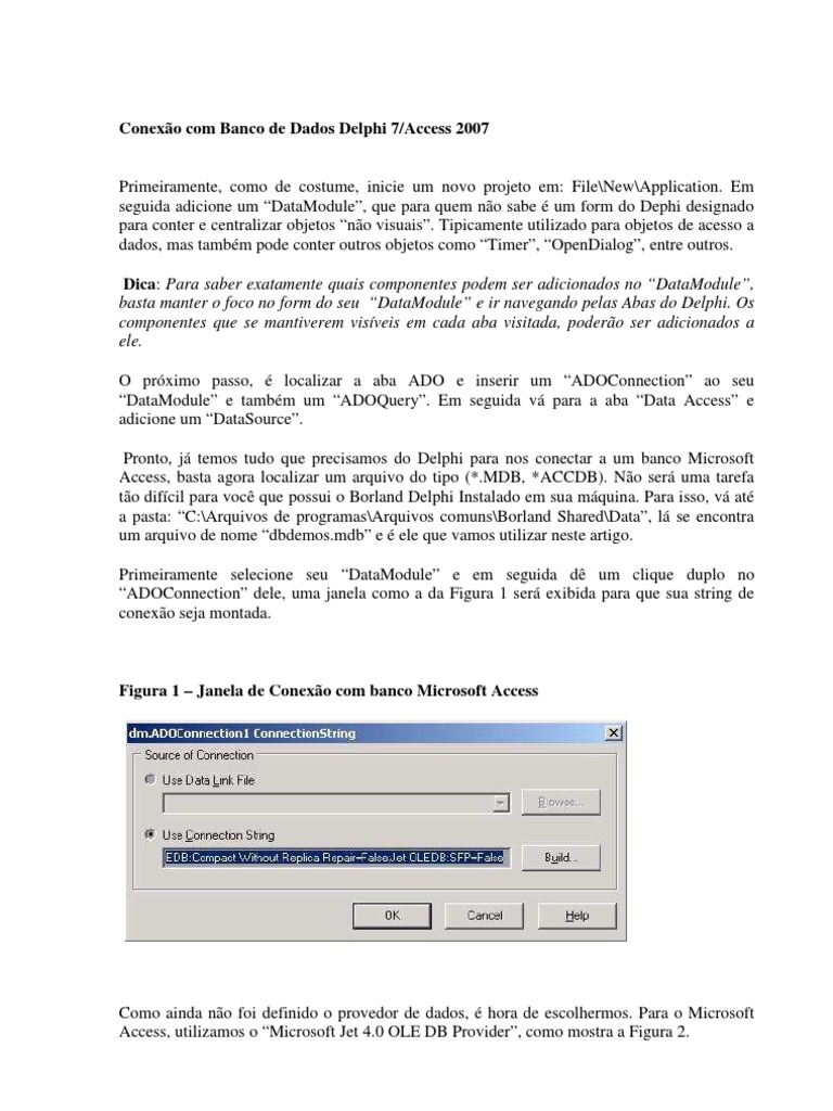 Conexão Delphi 7 com Access 2007 | PDF | Microsoft Access | SQL