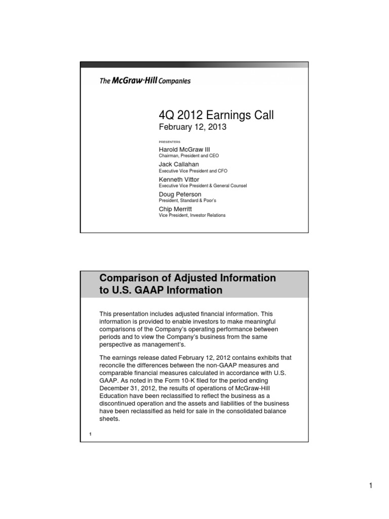 McGraw Hill Earnings Report PDF Standard & Poor's Free Cash Flow