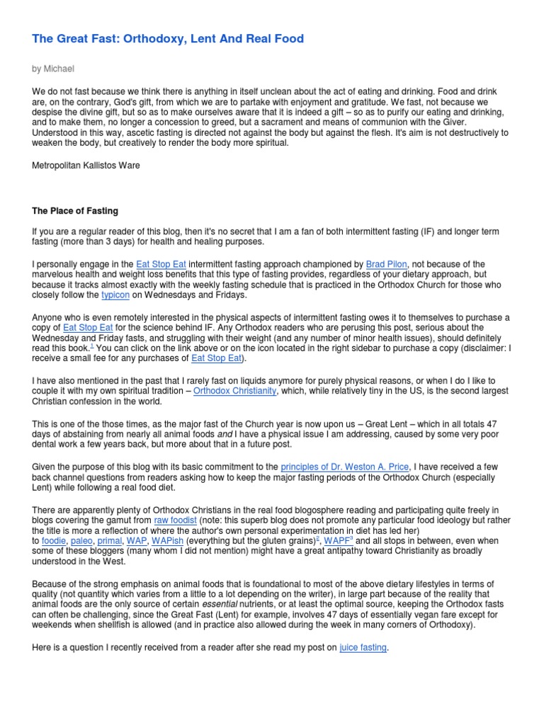 The Great Fast Paleo Style | PDF | Fasting | Eastern Orthodox Church