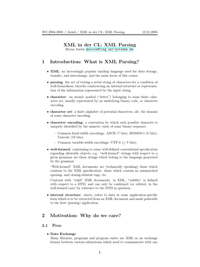 XML Parsing Techniques and Tools | PDF | Xml | Character Encoding
