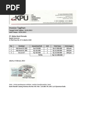 Invoice Tagihan Alat Berat