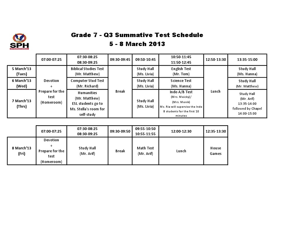 Q3 Summative Test Schedule 2013 | PDF | Teaching | Educational Institutions