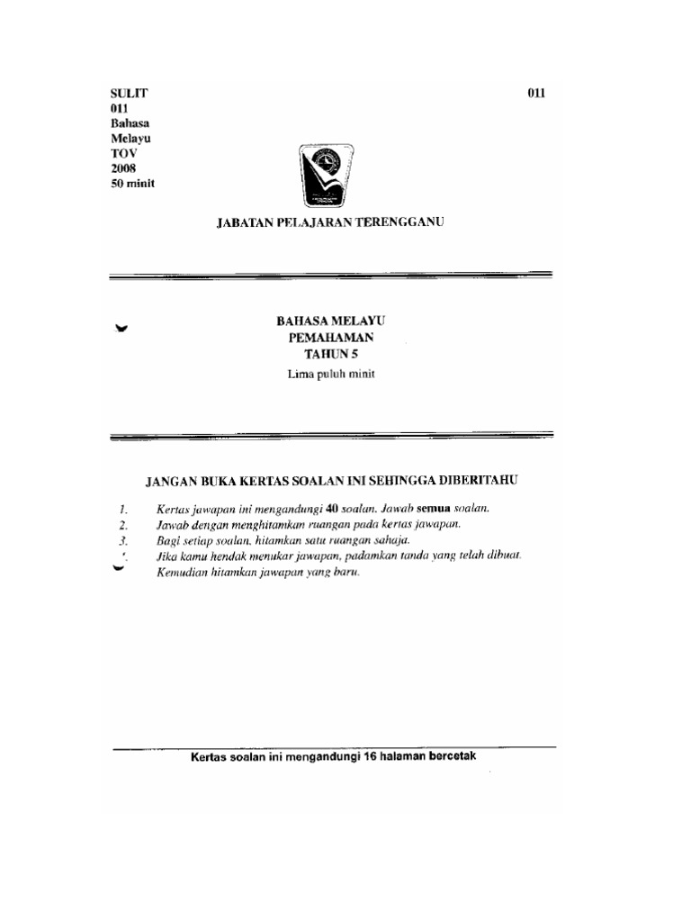 Bm Kertas 1 Tahun 5 Tov 2008 Pdf