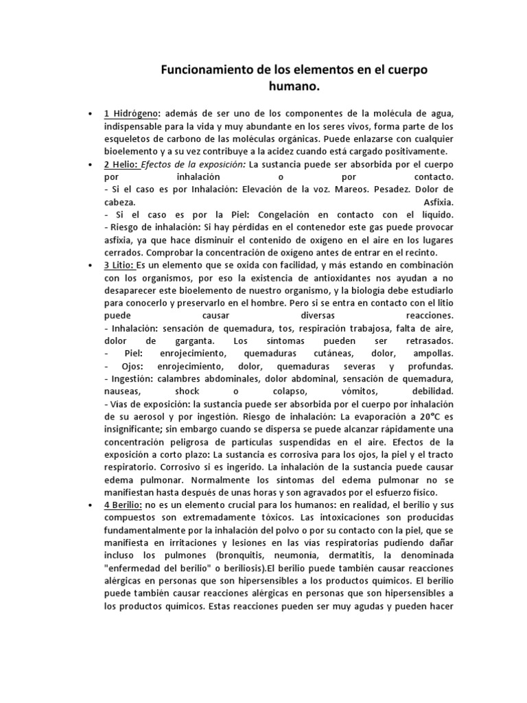 Elementos Esenciales en el Cuerpo Humano | PDF | Mercurio (Elemento ...
