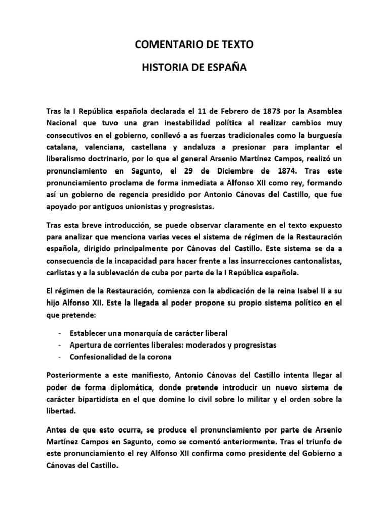 Comentario de Texto Historia de España | España | Constitución