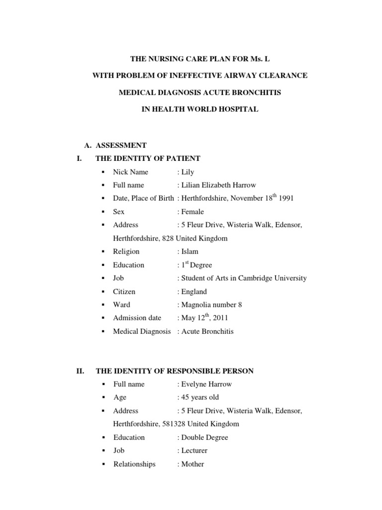 Nursing Care Plan for Acute Bronchitis Thorax Bronchitis