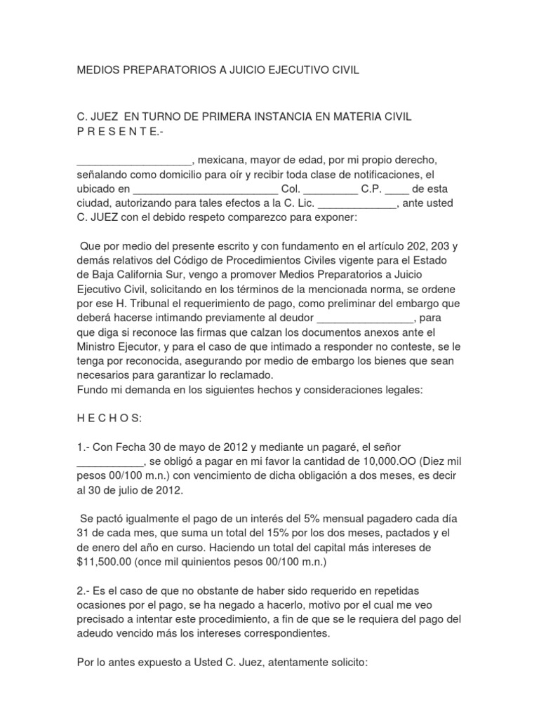 Medios Preparatorios A Juicio Ejecutivo Civil | PDF