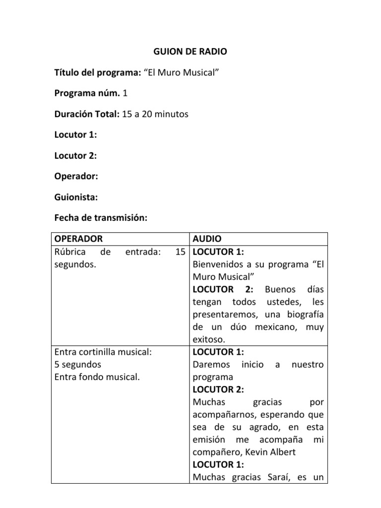 Guion de Radio Sociedad Entretenimiento (general) Prueba gratuita de 30 días Scribd